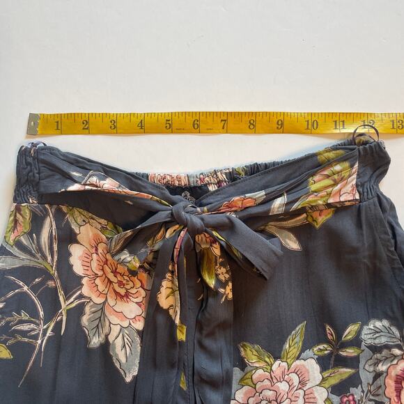 Angie Charcoal Gray Floral Tie Waist Pants Womens Small High Waisted Wide Legs - Picture 9 of 11